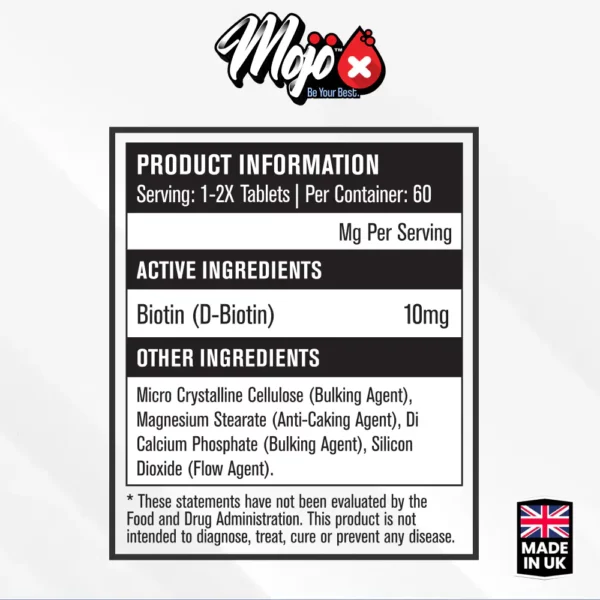 MOJO Biotin Hair Growth Hair Loss B7 Men Womens Beauty Skin Nails Supplement Ingredients