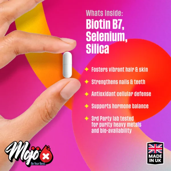 MOJO Glow Collagen Peptide Booster Silica Pure D-Biotin Biotin B7 Selenium