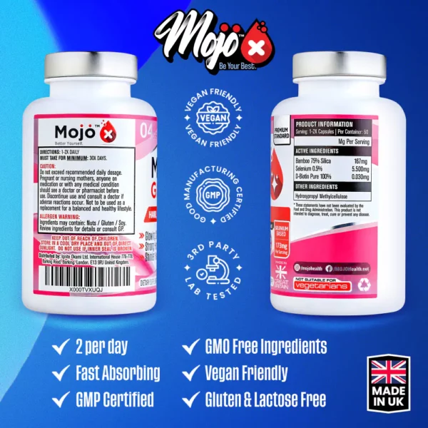 MOJO Glow Collagen Peptide Booster Silica Pure D-Biotin Biotin B7 Selenium