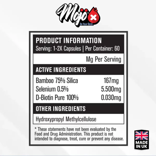 MOJO Glow Collagen Peptide Booster Silica Pure D-Biotin Biotin B7 Selenium Ingredients
