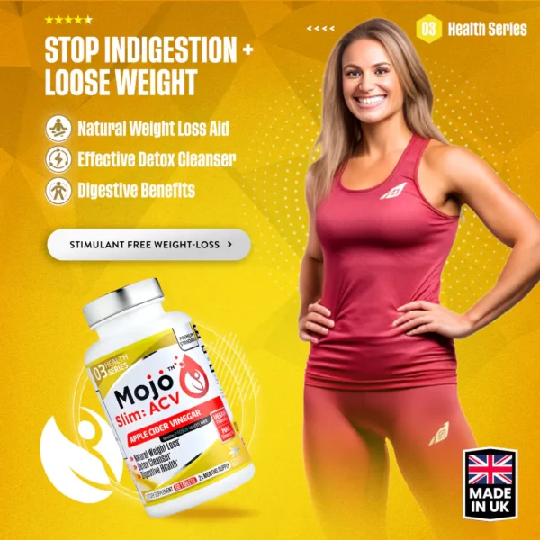 MOJO Slim ACV Apple Cider Vinegar with Mother Digestive Enzyme Gut Health Tablets Pills Supplements