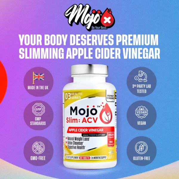 MOJO Slim ACV Apple Cider Vinegar with Mother Digestive Enzyme Gut Health Tablets Pills Supplements