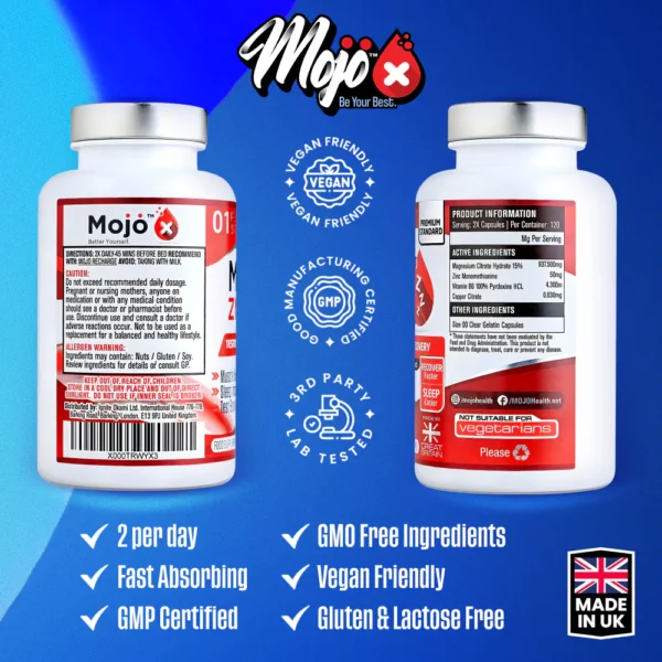MOJO ZMA Zinc Magnesium for Sleep B6 ZMAG Sleep Aid Natural Testo Booster Supplements